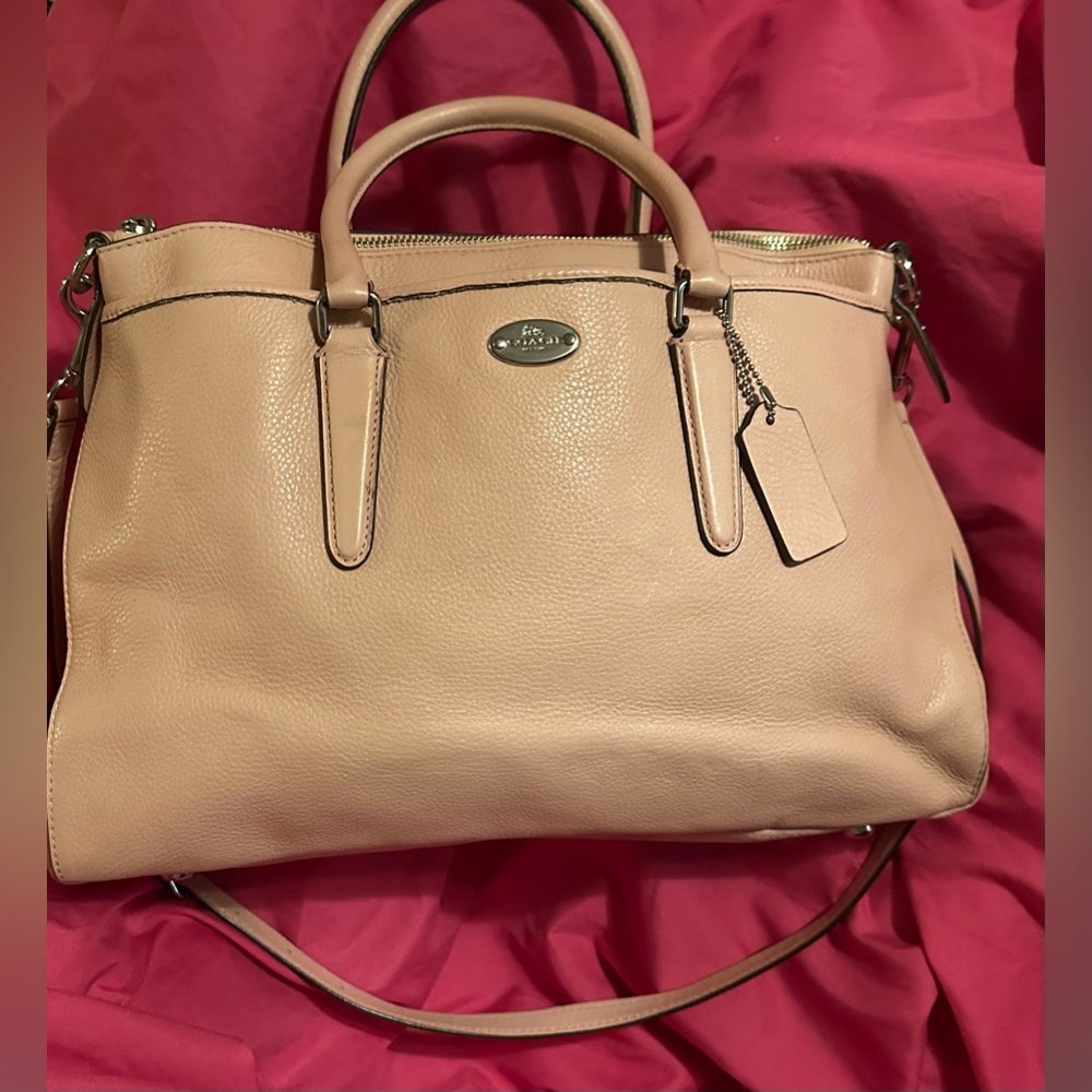Coach 3 section Soft Leather Pink 15”x 10”h Crossbody straps
